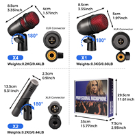 Kit de batterie professionnel GM7-Red 7 pièces avec microphone dynamique filaire XLR, construction métallique, réduction du bruit et design portable