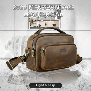 Bolso de Mensajero Cruzado de Cuero Genuino para Hombre, Estilo Vintage 2025, con Decoración de Letras Crazy Horse - Product Image 2