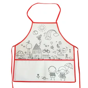 Delantal desechable personalizado para niños, no tejido, 80gsm, pintura artesanal con crayones, venta al por mayor, cantidad mínima baja