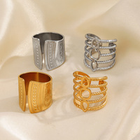 Cincin Garis Geometris Trendi Bergaya Instagram Eropa dan Amerika, Cincin Hip Hop Etnik yang Dipersonalisasi, Modis 18K