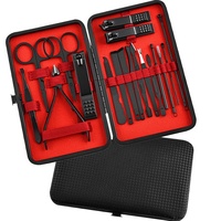Ensemble de 18 coupe-ongles obliques noirs Outils de manucure complets pour couper les orteils Kit portable pour la beauté