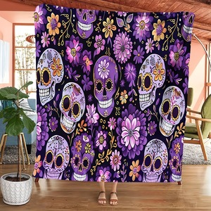 Couverture rectangulaire en flanelle douce à imprimé floral tête de mort, décoration moderne, utilisation quatre saisons, vente en gros - Product Image 2