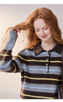 Pull en cachemire ample pour femme, personnalisé, décontracté, d'hiver, à rayures sur le devant, avec logo Mountain Joker