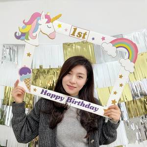 Cadre photo en papier Licorne pour le 1er <span class=keywords><strong>anniversaire</strong></span>, accessoires de photomaton Licorne pour le 1er <span class=keywords><strong>anniversaire</strong></span>, décoration de fête - Product Image 1