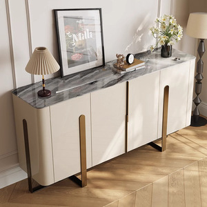 Italian Light Luxury Modern Wood Double Door Entrance Cabinet <strong>Sideboard</strong> Marble Surface Shoe Cabinet <strong>for</strong> Guest <strong>Hall</strong> Wholesale - Product Image 1