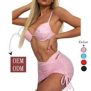 Pakaian Mandi Desainer 2021 Pakaian Renang Seksi Mini Brasil Bikini 3 Potong dengan Rok