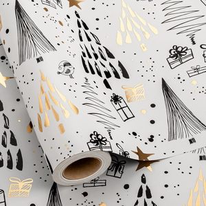 MAYPLUSS Christmas Gift <b>Wrapping</b> <b>Paper</b> 17 Inch X 33 Feet Minimalist Tree Snowy Star Metallic Foil Eco Friendly - Product Image 1