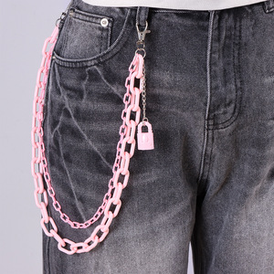 yueli Pink Double Layer Acrylic Waist Chain With <b>Padlock</b> Hip Hop Fashion Pants Chain Casual Style - Product Image 1
