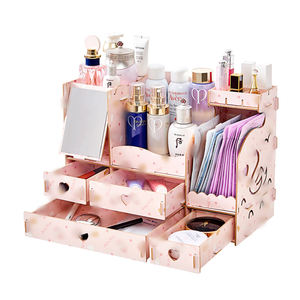 Wooden DIY Cosmetic Makeup Storage Organizer W/ <strong>Mini</strong> Swan Love Makeup Mirror Organizer Case, 4 Big <strong>Drawers</strong> - Product Image 4