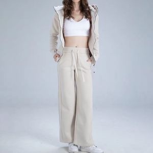 女式全拉链高领运动衫斜口袋长袖休闲纯色运动前徽标志水洗外套 - Product Image 4