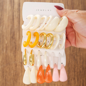 Stylish Teardrop Resin Hoop <b>Earrings</b> Irregular Geometric Shape Party Fashion Jewelry Set 925 Silver Ear <b>Posts</b> - Product Image 2