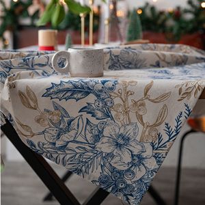 <span class=keywords><strong>Mantel</strong></span> Navideño Ychon con Estampado de Piñas Azules, <span class=keywords><strong>Mantel</strong></span> Rectangular de Tela para Decoración de Mesa de Comedor - Product Image 4