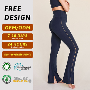 OEM Custom Logo High Waist Yoga Flare Pants <strong>Women</strong> Leggings Bootcut Split Hem Contrast Trim Private Label Wholesale Activewear - Product Image 1