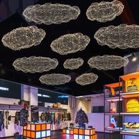 Lustre Nuage Moderne Personnalisé en Maille Métallique, Installation Artistique Créative en Fil de Fer pour Hall d'Hôtel, Centre Commercial, Atrium, Décoration de Plafond Lumineuse