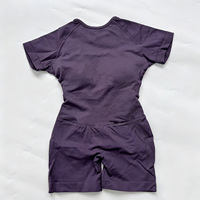 Combinaison de yoga sans couture personnalisée pour femme, à manches courtes et dos nu, anti-humidité, respirante, séchage rapide, pour le sport et le fitness