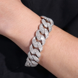 Custom 20mm 925 Sterling Silver Cuban Link <b>Chain</b> <b>Iced</b> <b>Out</b> Full Setting Moissanite Cuban Bracelet - Product Image 2