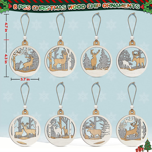 Juego <span class=keywords><strong>de</strong></span> 8 Adornos <span class=keywords><strong>Navideños</strong></span> <span class=keywords><strong>de</strong></span> Reno <span class=keywords><strong>de</strong></span> Madera Ecológicos Tailai, Adornos Redondos Hechos a Mano con Purpurina para Colgar en la Pared Interior - Product Image 2