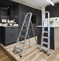 Échelle escamotable moderne en acier pour la maison avec main courante, rangement facile, design pliable, certifiée EN131, capacité 150 kg, extensible jusqu'à 1,8 m