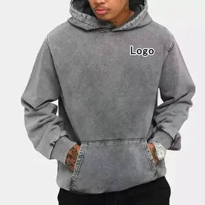 Lavado hoodie angustiado dos homens personalizados 100% algodão francês terry em branco pulôver de alta qualidade Ácido lavado hoodie vintage para homens