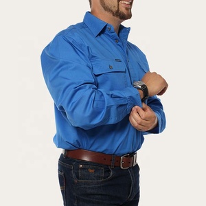 BAOLA Factory Price Quality Workwear Australia Cowboy Blue <strong>Shirt</strong> Work Cotton <strong>Half</strong> <strong>Button</strong> <strong>Shirts</strong> Long Sleeve <strong>Shirts</strong> with Pockets - Product Image 3