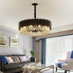 Raindrop Crystal Hanging Light Round Iron Black Modern Crystal <b>Chandelier</b> for <b>Living</b> <b>Room</b> - Product Image 2