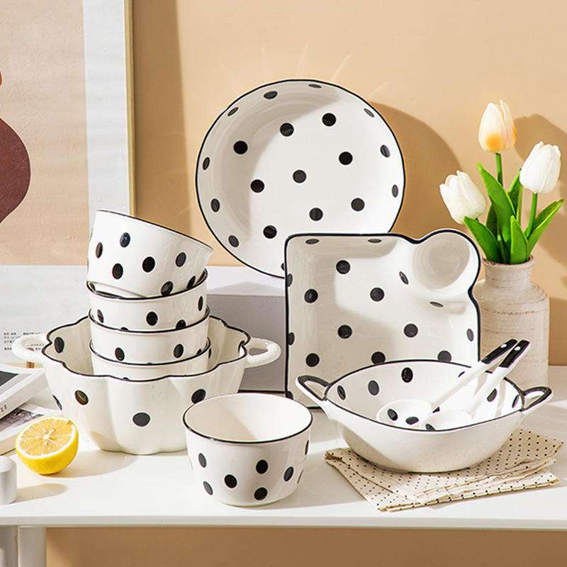 Red White Polka Dot Dinnerware Sets Stylish Durable - Main Image