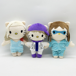Nouvelle arrivée : adorable poupée en peluche avec une <span class=keywords><strong>fleur</strong></span> rouge sur l'épaule, un patch pour les yeux bleu et un chapeau violet, figurine d'anime tendance, jouet en peluche - Product Image 2