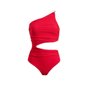 Ensemble de maillots de bain bikini pour femmes, personnalisé, à une épaule, découpé, rayé noir et blanc, maillot de bain une pièce tendance - Product Image 6