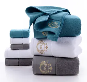 Organic Cotton Hotel Towels White 100% Cotton Hand Face Bath Towel Set with Logo/Embroidery