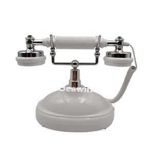 Téléphone fixe <span class=keywords><strong>filaire</strong></span> rétro blanc en métal avec sonnerie mécanique et bouton-poussoir en résine époxy durable pour hôtel et bureau - Product Image 6