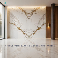 Dalle de pierre frittée Luca Bookmatch Gold Vein pour Atelier, Penthouse, Duplex, Toit, Skyline, Bibliothèque, Observatoire, Appartements