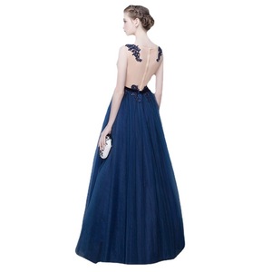 S2792R New Blue Long Round Neck Sleeveless Lady Lace Slim Wedding Evening Dress - Product Image 5