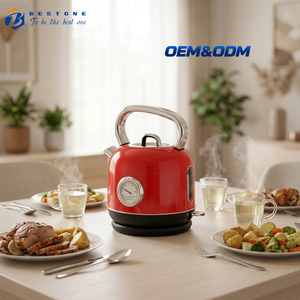 Bouilloire électrique rouge 1,8 L en acier inoxydable avec indicateur LED et élément chauffant dissimulé pour la maison - Product Image 1