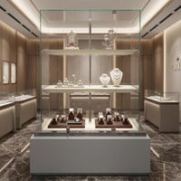 OEM Kommerzieller Moderner Ausstellungs-Präsentationsstand mit LED-Beleuchtung Aufbewahrungsschrank Basis Ladenkiosk Schmuck-Uhren-Glasvitrine