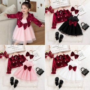 Set Due Pezzi per <span class=keywords><strong>Bambina</strong></span> con Giacca in Velluto Rosso Vino e Gonna con Fiocco in Tulle, Primavera e Autunno, con Accessori per Capelli - Product Image 5