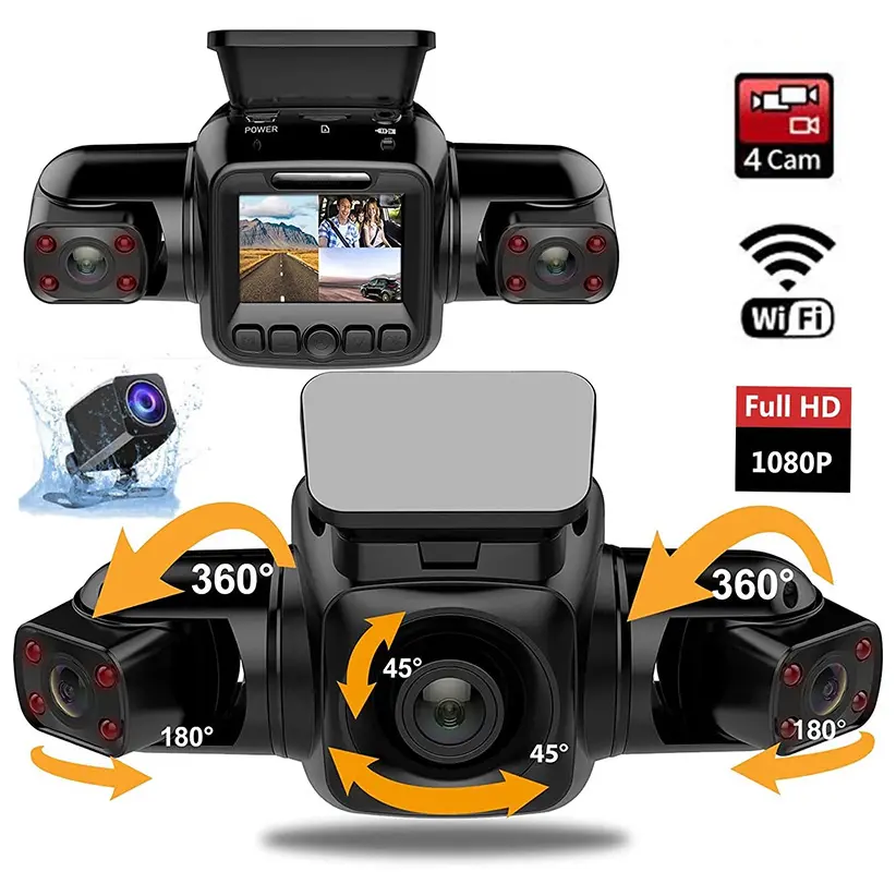 पानी का छींटा कैम 360 डिग्री, 4 चैनल Dashcam FHD 1080Px4 कार Dvr कैमरों सामने/वाम/अधिकार और रियर के लिए कार ट्रक, निर्मित में जीपीएस वाईफ़ाई