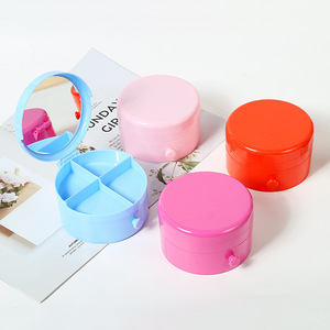 Circular Double Layer Storage <b>Box</b> With Mirror Compartment Jewelry Organizer Pink Blue <b>Red</b> 1L Cosmetic Case - Product Image 1