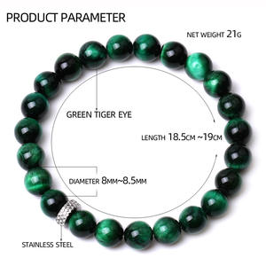 厂家价格8毫米天然哑光抛光宝石黑色玛瑙虎眼不锈钢魅力关系情侣手链 - Product Image 6