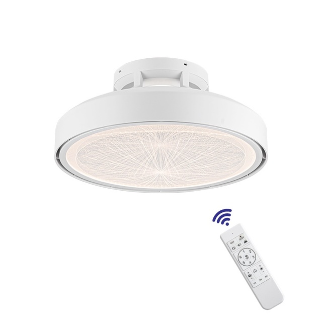 Factory Direct Price Indoor Living Room Bedroom Bladeless Acrylic Laser Engraved Remote Control Led Ceiling Fan Light