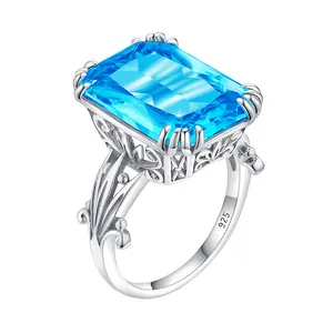 Victorian Blue Topaz Silver Rings 925 Fine Gemstone Birthstone Jewelry Birthday Gift Wholesale Dropshipping Jewelry