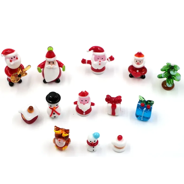 Customized Mixed Hand Made handwork Miniature Murano Lampwork Art Glass Christmas Craft Santa Figurine