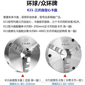 Mandril autocentrante de tres mordazas Zhonghuan Global K21 de 320 mm para torno de montaje frontal - Product Image 5