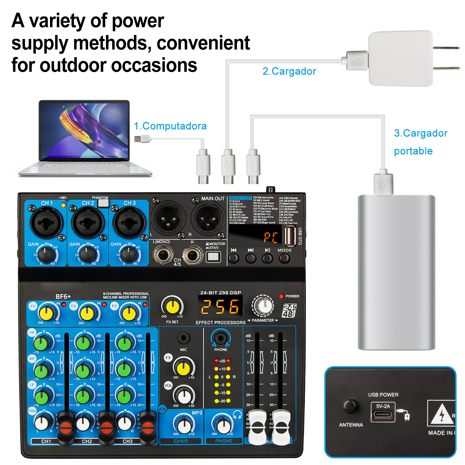 6chオーディオミキサー BF6+ Bluetooth DSP搭載 BF6+ プロフェッショナル6チャンネルオーディオミキサー ポータブル
