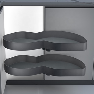BENE Modern Gray 2-Tier <b>Sliding</b> Cabinet Storage Organizer Full Pull-Out Basket Lazy Iron Stainless Steel Construction Space-Savi - Product Image 3