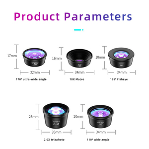 GiAi HD 글래스 5-in-1 스마트폰 렌즈 키트 - 광각, 2배 망원, 어안렌즈, 10배 매크로, 양면 코팅, 17mm 나사산 호환 - Product Image 2