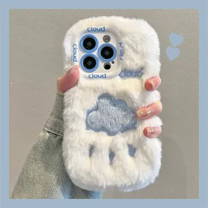 Custodia per telefono in peluche ricamato <span class=keywords><strong>Cloud</strong></span> & Love per <span class=keywords><strong>IPhone</strong></span> 16 11 12 13 14 15 Pro Max Cartoon custodia protettiva per lenti a foro sottile - Product Image 1