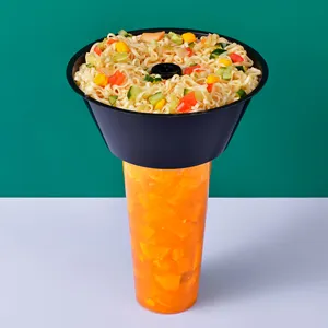 2-in-1-Kunststoffbecher-Deckel für Speisen Getränke und Snacks PP-Becher für Warmtopf und Milchtee Kunststoff-Strohhülse mit Snack-Schüssel