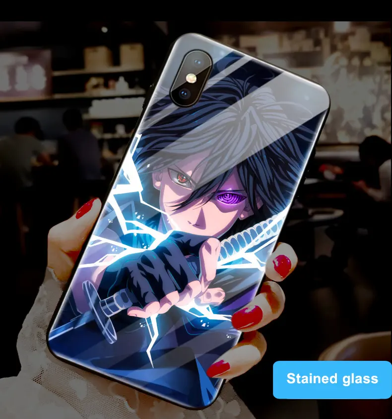 Jmax Luxury LED Light Up Smart Luminous Tempered Glass Voice-activated Anime Phone Case For iPhone 7 8 11 12 13 14 X XS Por Max