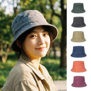 Fisherman's Hat Cotton Denim Bucket Hat Unisex Sun Protection Spring Summer Solid Color Gray Black Burgundy Orange Red Army - Product Image 1