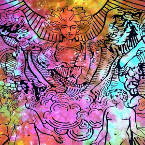 Petite tapisserie murale en coton imprimée, magnifique, multicolore, motif Tarot des Amoureux, par des consignateurs indiens - Product Image 1